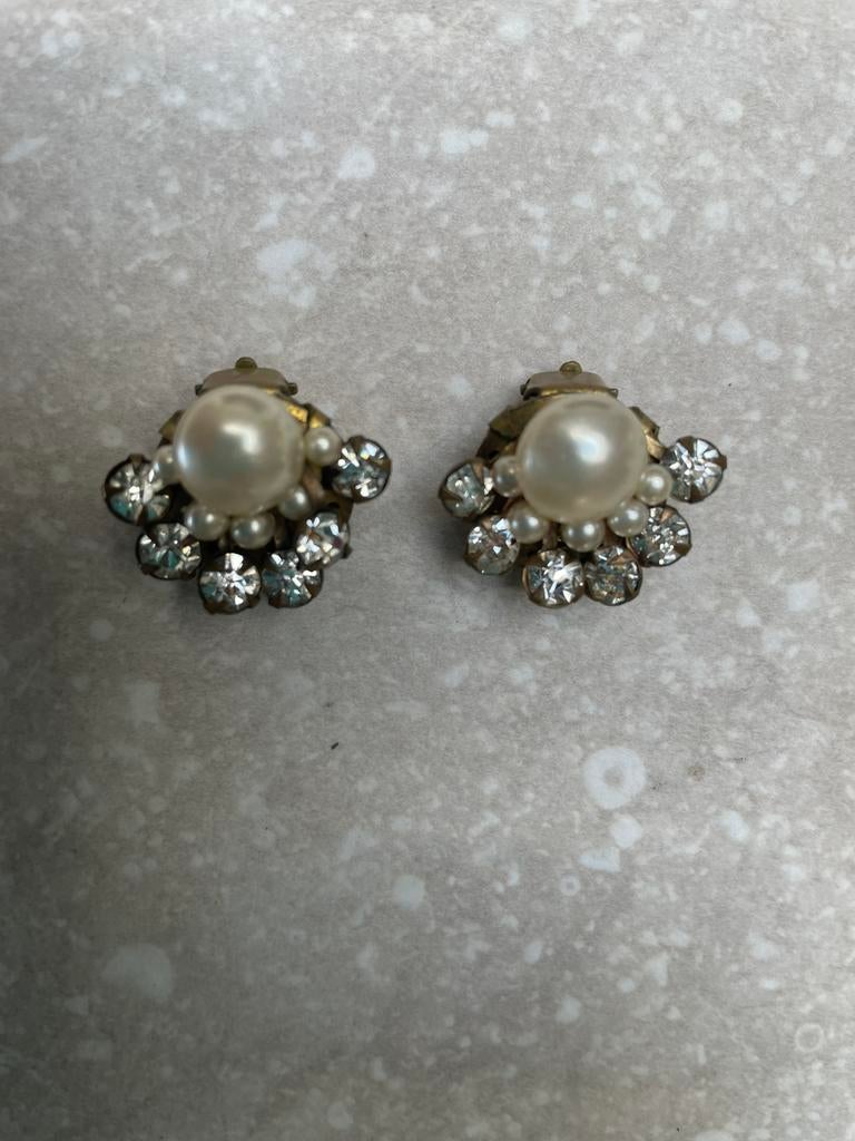 Vintage oorbellen, parel en strass, Ophalen of Verzenden, Zo goed als nieuw, Overige materialen