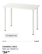 2x IKEA Linnmon tafelblad met Adils poten - diverse maten, Huis en Inrichting, Bureaus, Ophalen, Gebruikt, Bureau