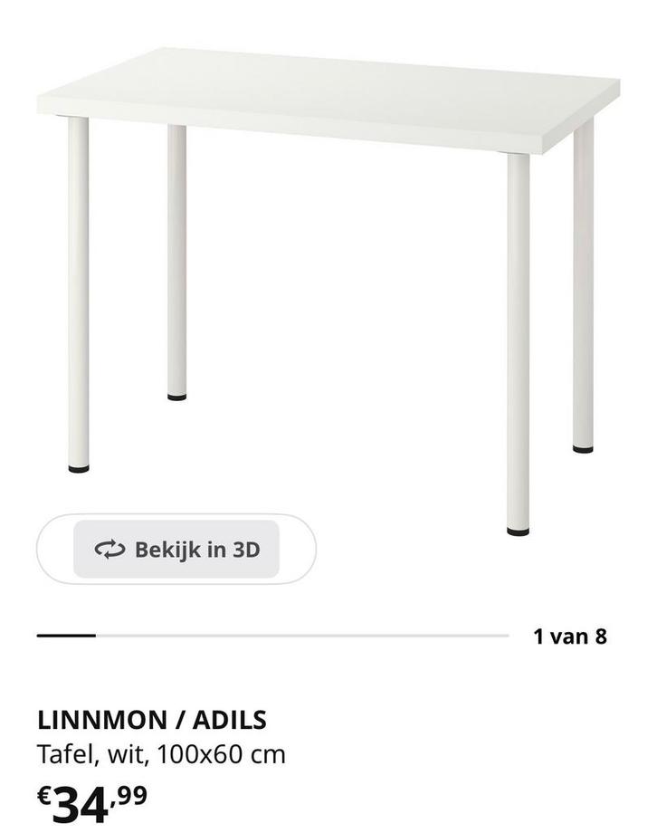 2x IKEA Linnmon tafelblad met Adils poten - diverse maten, Huis en Inrichting, Bureaus, Gebruikt, Ophalen
