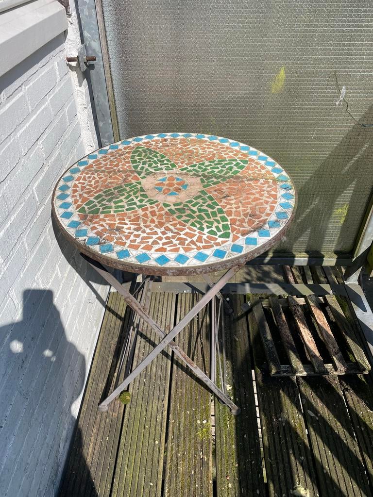 Tuintafeltje met mozaïek betegeling, Tuin en Terras, Tuintafels, Ophalen, Gebruikt, Rond, Metaal