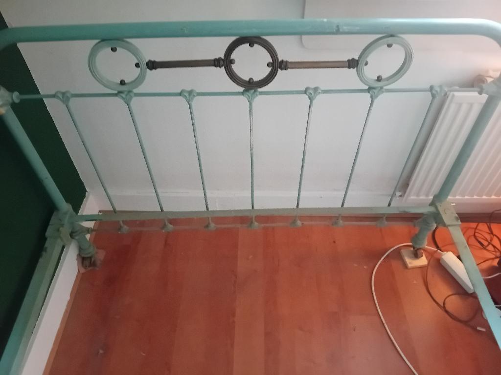 Antiek Frans spijlbed, Gebruikt, Twijfelaar, 120 cm, Metaal