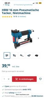 16 mm pneumatische tacker - nietmachine -stapler machine HBM, Ophalen of Verzenden, Zo goed als nieuw