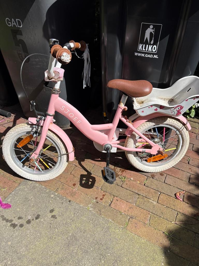 Roze SJOEF kinderfiets met zitje, Fietsen en Brommers, Ophalen, Gebruikt, Minder dan 16 inch