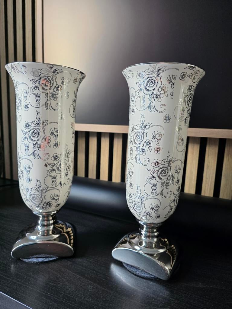 Prachtige set luxe vazen - Zilver/Wit - 40 cm hoog, Ophalen