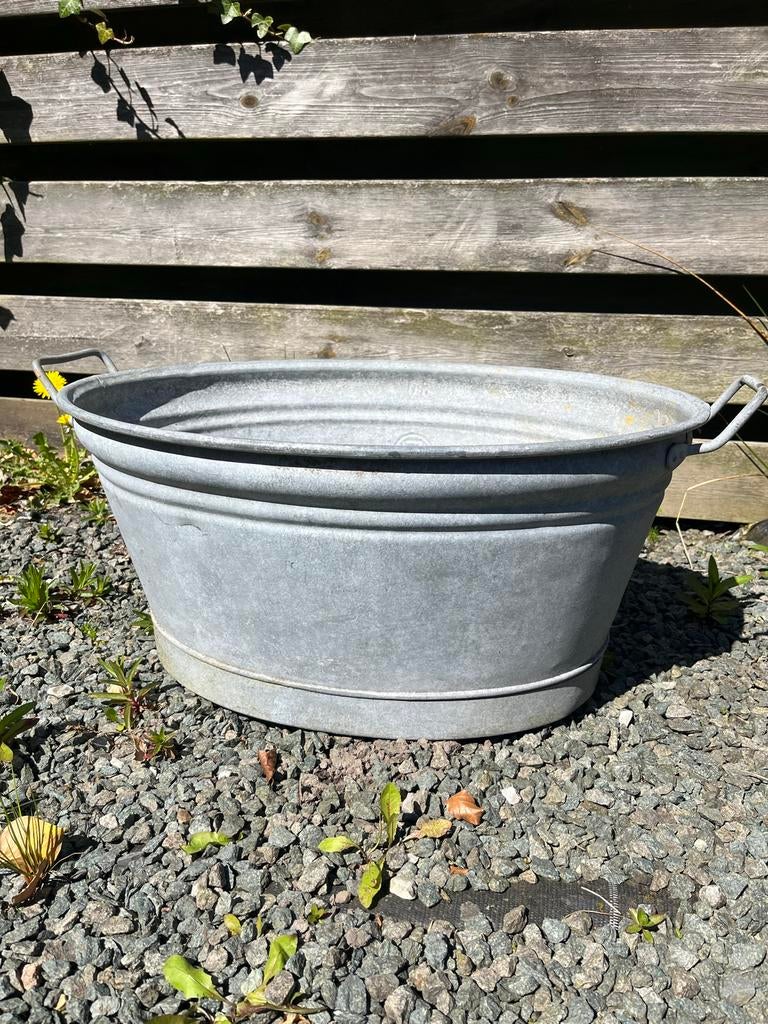 Vintage Zinken Wastobbe met Handgrepen - Decoratief & Functi, Ophalen of Verzenden, Gebruikt, Zink, Met handgreep