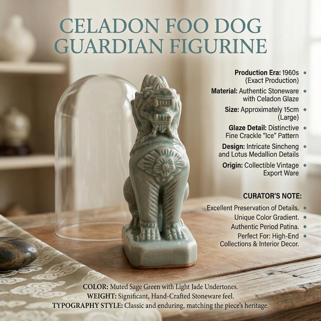 Celadon Foo Dog beeldje, Verzamelen, Beelden en Beeldjes, Ophalen of Verzenden, Gebruikt, Dier