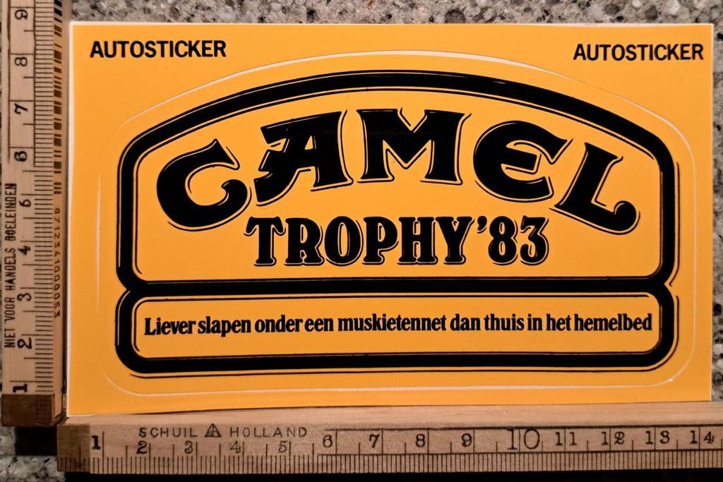 Vintage sticker Camel Trophy 1983 autosticker merk logo, Ophalen of Verzenden, Zo goed als nieuw