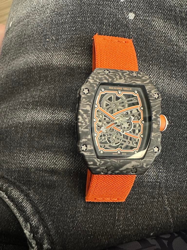 Richard Mille horloge met oranje bandje, Overige merken, Overige materialen, Gebruikt, Polshorloge