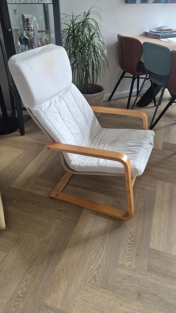Ikea Pong fauteuil stoel Crème, Ophalen, Gebruikt, 50 tot 75 cm, Hout