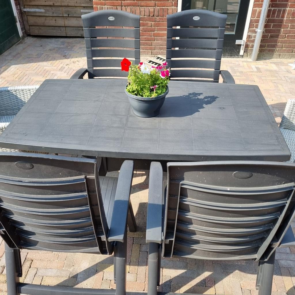 Hartman tuinset grijs tafel 4 standenstoelen, Ophalen, Gebruikt, Kunststof