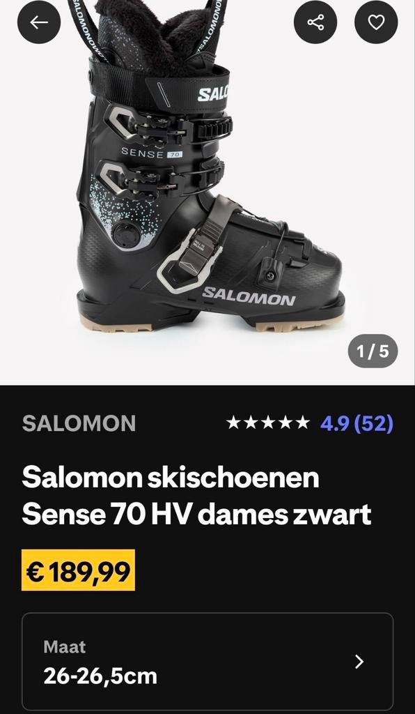 Salomon Sense 70 dames skischoenen - Zo goed als nieuw, Sport en Fitness, Skiën en Langlaufen, Schoenen, Zo goed als nieuw, Skiën