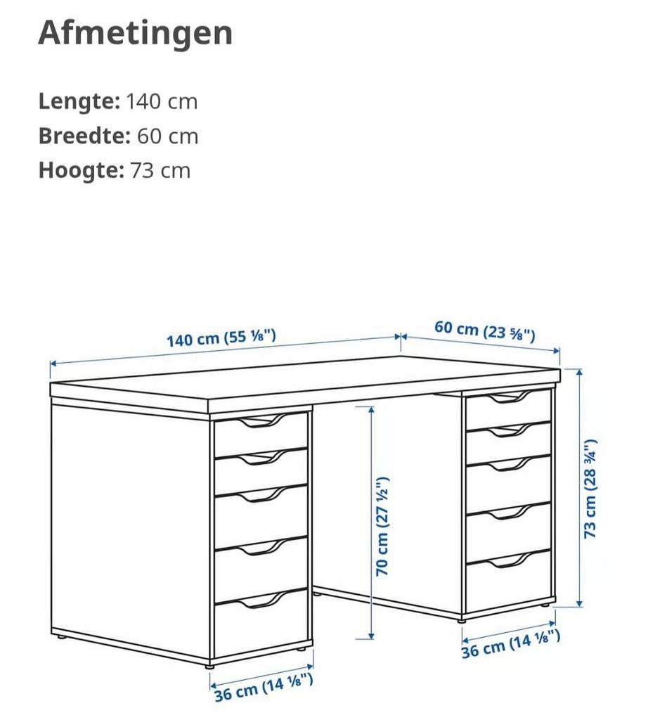 IKEA Bureau Lagkapten / Alex met lichte gebruikerssporen, Ophalen, Met lades, Gebruikt, Spaanplaat of MDF