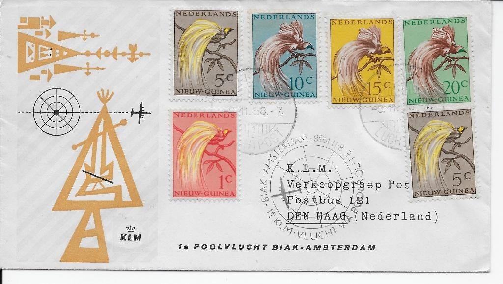 Ned Nieuw Guinea. Envelop tgv 1e poolvlucht Biak-Amsterdam, Verzenden, Envelop