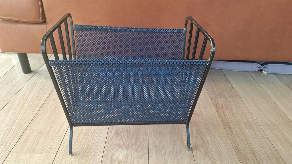 Vintage Tijdschriftenbak Pilastro Stijl - Blauw Metaal, Huis en Inrichting, Woonaccessoires | Krantenbakken en Lectuurbakken, Ophalen of Verzenden