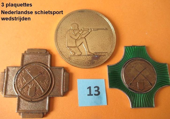 schietsport, set van 3 stuks plaquettes (13), Postzegels en Munten, Penningen en Medailles, Overige materialen, Nederland, Ophalen of Verzenden