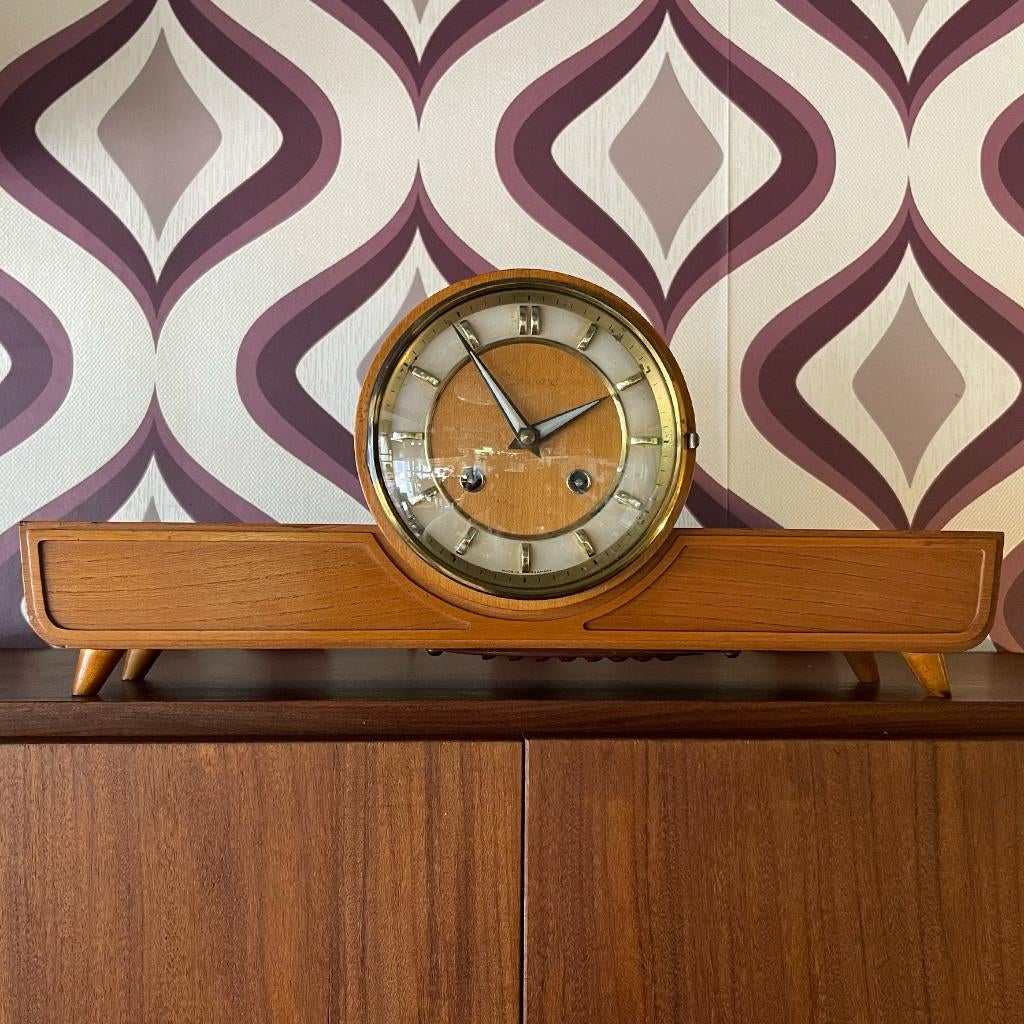 Vintage Junghans mantelklok, tafelklok op pootjes, Ophalen of Verzenden