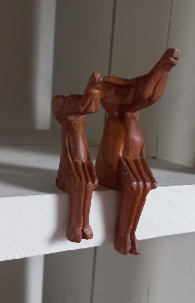 Teak houtsnijwerk leeuw nijlpaard olifantjes @DOC61, Ophalen of Verzenden, Zo goed als nieuw