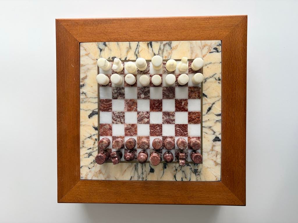 Luxe Onyx Marmer Schaakbord met Houten Frame, Ophalen, Minder dan 500 stukjes, Gebruikt, Schaken