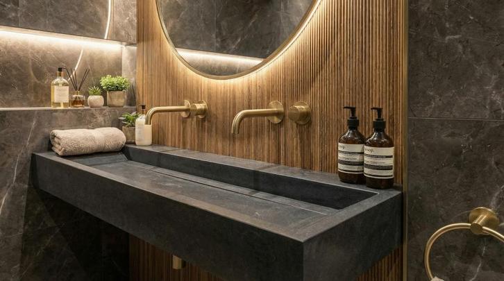 Luxe natuurstenen wastafel, Huis en Inrichting, Badkamer | Badkamermeubels, Nieuw, Wasbak of Wastafel, Minder dan 100 cm, 100 tot 150 cm