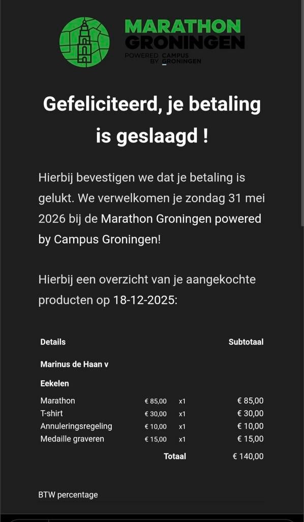 1 ticket te koop Marathon Groningen, Tickets en Kaartjes, Eén persoon, Oktober