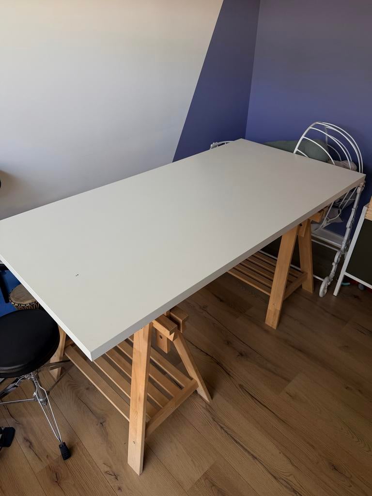IKEA bureau met schragen en bureaublad, Ophalen, Demontabel, Gebruikt, Hout