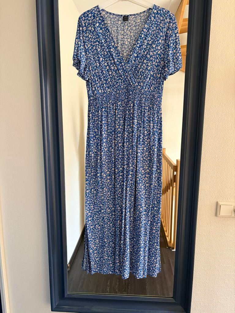 Shein, zomerse blauwe jurk met bloemenprint, maat L, Maat 38/40 (M), Blauw, Ophalen of Verzenden, Zo goed als nieuw