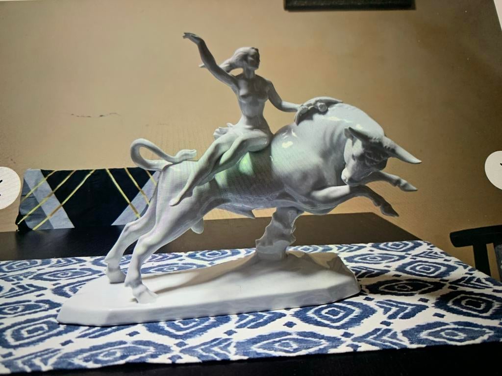 ✨Uiterst Zeldzaam ❗️Herend Beeld:  (Europa en de Stier), Ophalen of Verzenden, Scène, Beeld, 20 - 50 cm