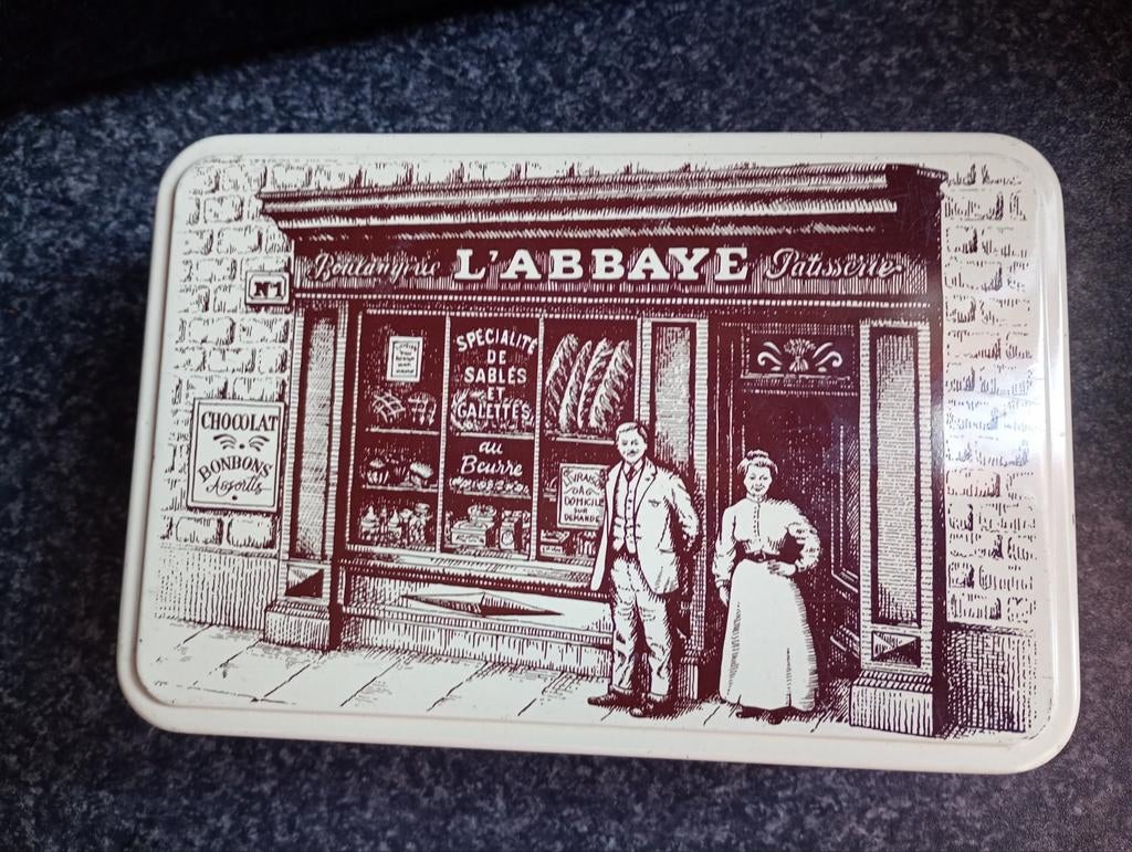 Vintage L'Abbaye koekblik - Brood/Banketbakkerij design, Verzamelen, Blikken, Ophalen of Verzenden, Gebruikt, Koek(jes), Overige merken