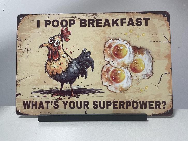 I poop breakfast metalen tekstbord (Old Look), Huis en Inrichting, Woonaccessoires | Tekstborden en Spreuken, Nieuw, Ophalen of Verzenden