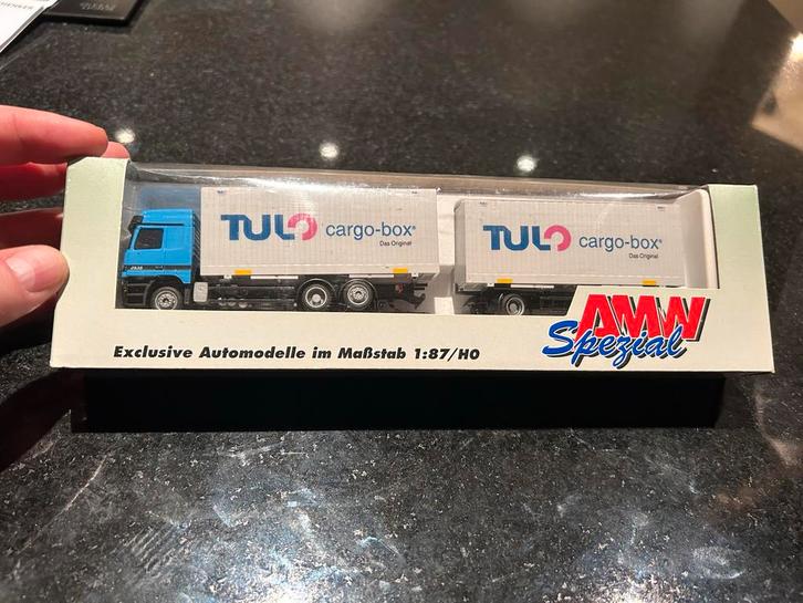 Miniatuur Mercedes Actros Tulo Cargo-Box 1:87, Hobby en Vrije tijd, Modelauto's | 1:87, Zo goed als nieuw, Bus of Vrachtwagen