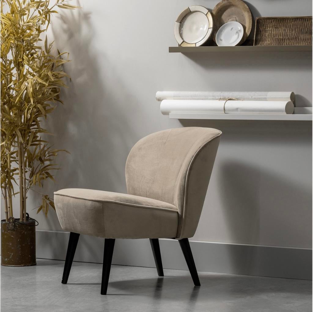 Woood Sara fauteuil velvet warmgroen, Huis en Inrichting, Fauteuils, Ophalen, Zo goed als nieuw, 50 tot 75 cm