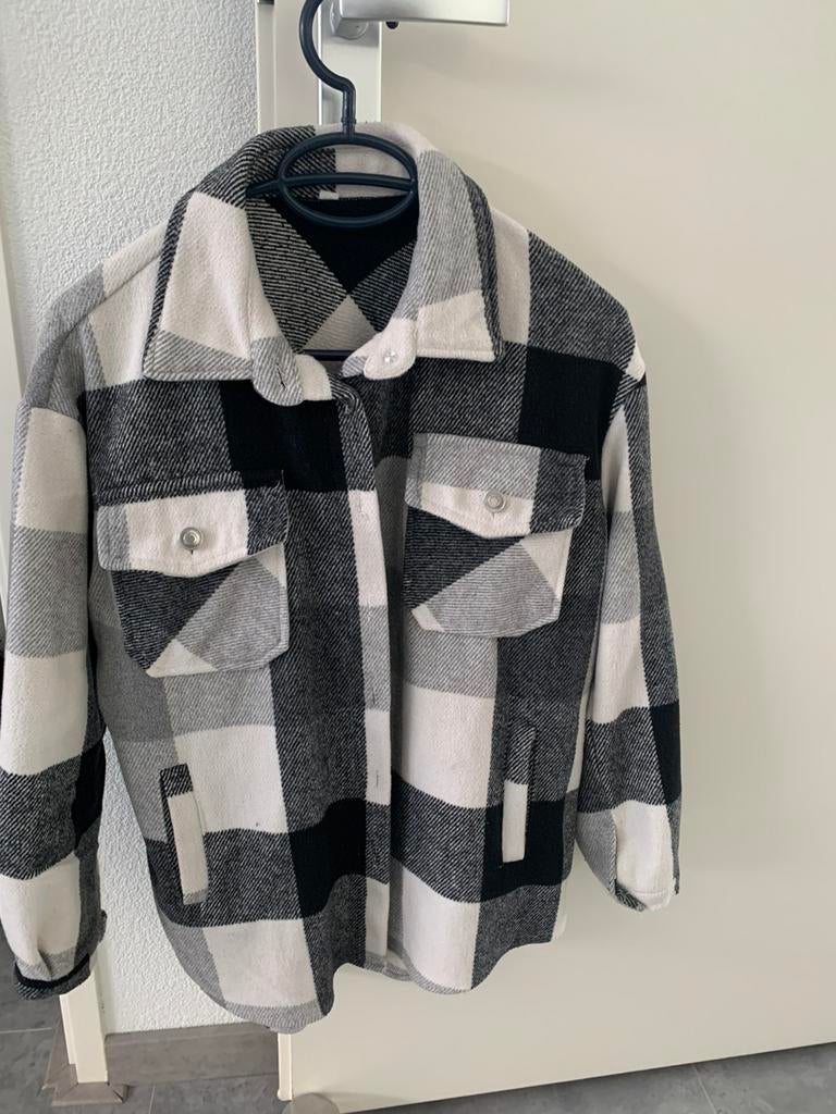 Mooie geruite zwart wit overhemd van shein maat xs, Ophalen of Verzenden, Zo goed als nieuw, Maat 34 (XS) of kleiner, Zwart