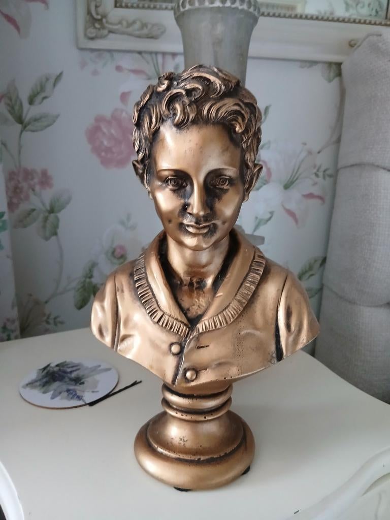Prachtig zwaar bronzen beeldje van jongen - Buste, Antiek en Kunst, Ophalen of Verzenden