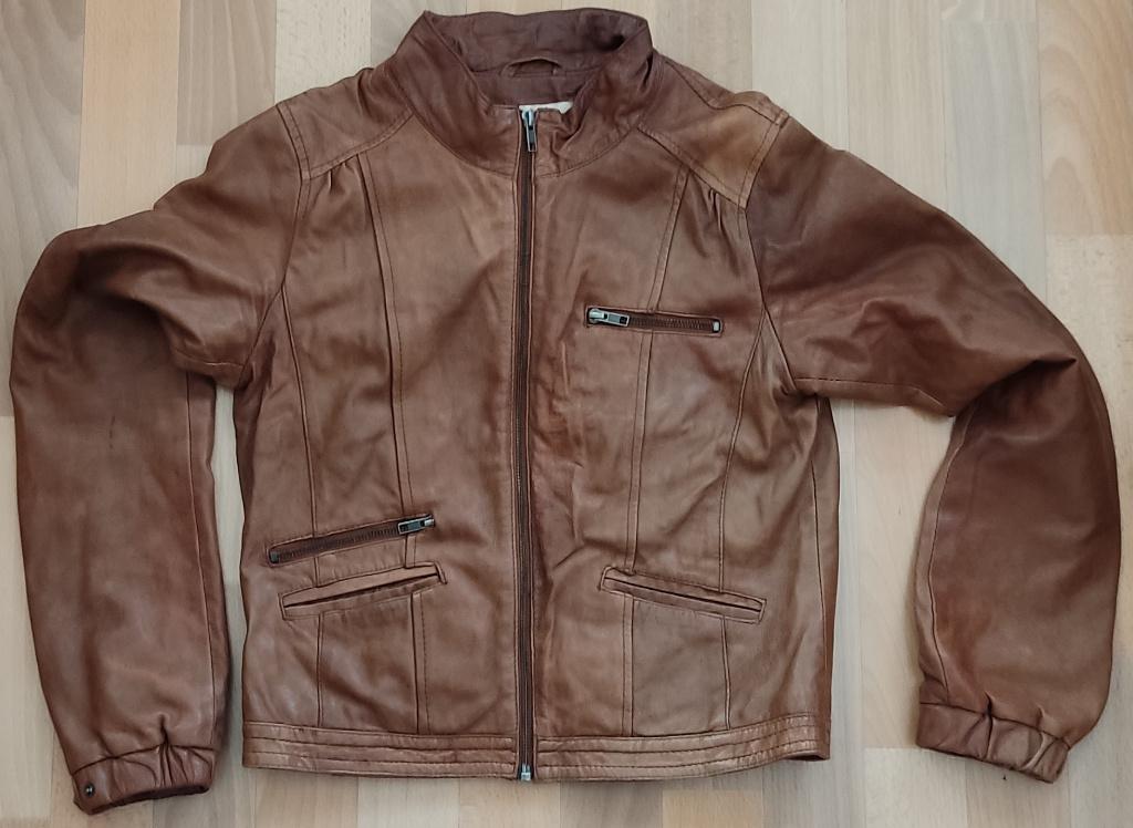 Vintage bruin leren dames jas, Kleding | Dames, Jassen | Zomer, Ophalen of Verzenden, Zo goed als nieuw, Maat 38/40 (M), Bruin
