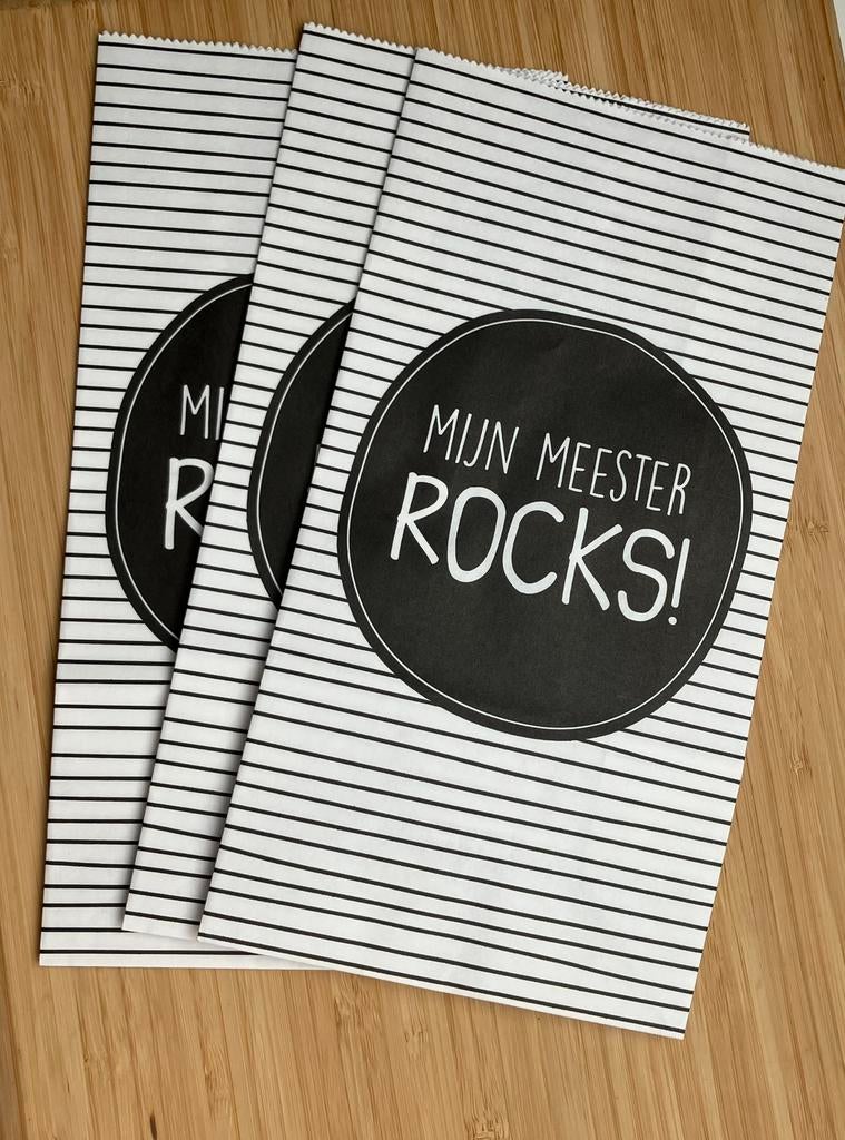 3 kadozakjes blokzakjes mijn meester rocks, Ophalen of Verzenden, Nieuw