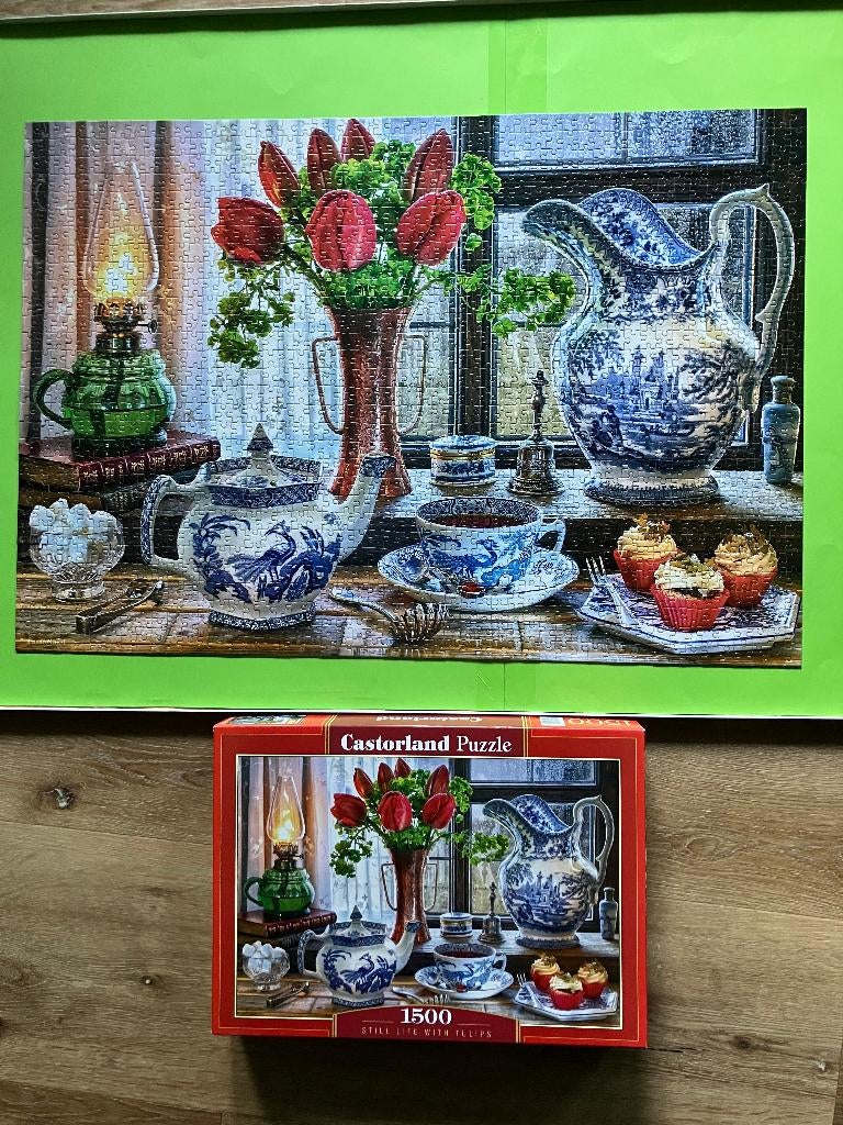 heel mooie puzzel met delfts blauw 1500 stukjes, Ophalen, 500 t/m 1500 stukjes, Zo goed als nieuw, Legpuzzel