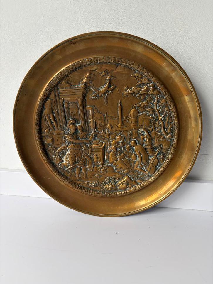 Antieke koperen wandplaat met reliëf, Depose 63, Antiek en Kunst, Antiek | Koper en Brons, Koper, Ophalen of Verzenden