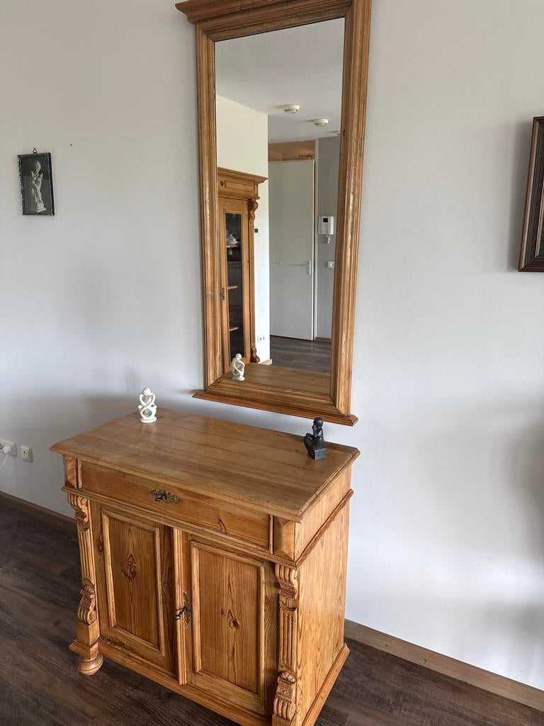 Houten meubel met spiegel (ook los verkrijgbaar), Ophalen of Verzenden, Rechthoekig, 50 tot 100 cm, 150 tot 200 cm