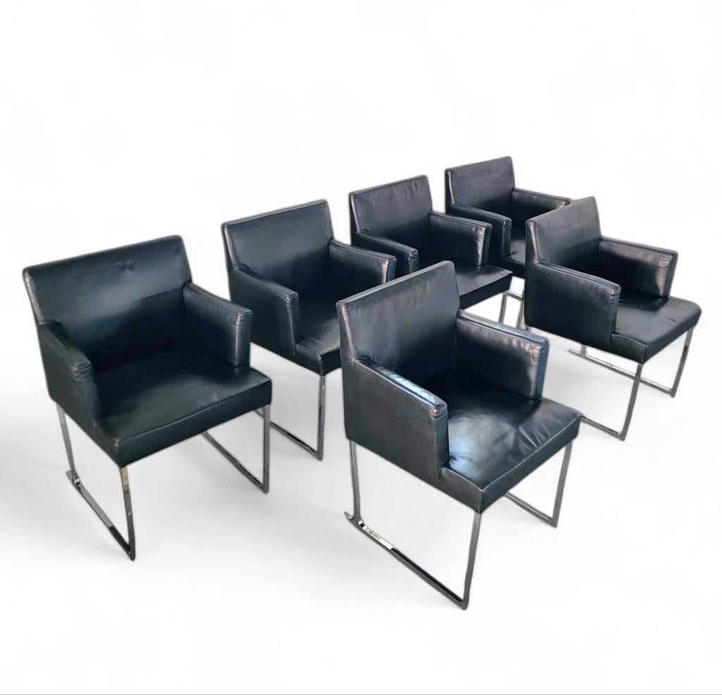 6 x Solo chair S58 by Citterio for B&B Italia  Black leather, Ophalen, Zwart