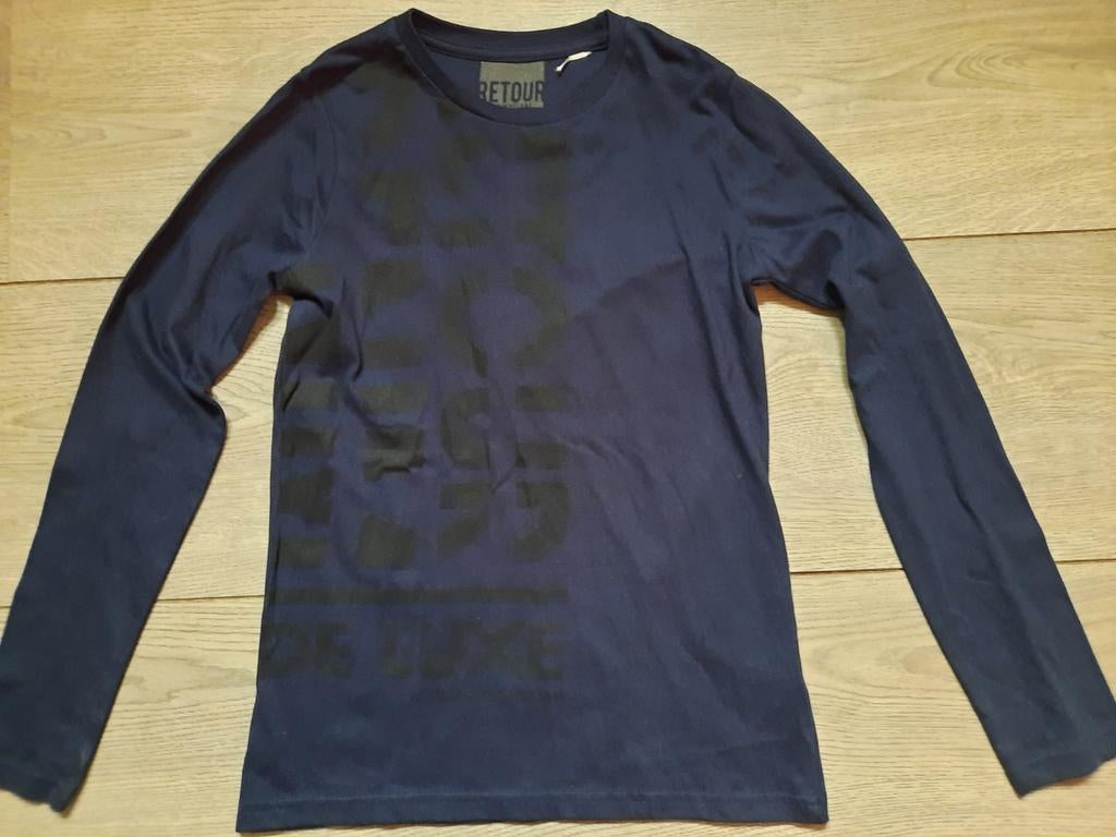 Retour shirt longsleeve blauw zwart maat 146 / 152, Kinderen en Baby's, Kinderkleding | Maat 146, Ophalen of Verzenden, Zo goed als nieuw