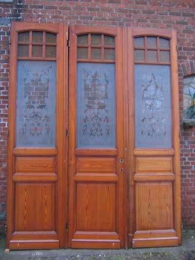 281hx215br 3-slag paneeldeuren met prachtig geetst glas, Ophalen
