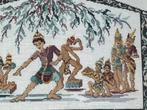 Balinese dansers geborduurd en ingelijst, Minder dan 50 cm, Ophalen of Verzenden, Zo goed als nieuw, Schilderij