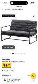 IKEA HAMMARN slaapbank - Donkergrijs/zwart, Ophalen, Gebruikt, Tweepersoons, 120 cm