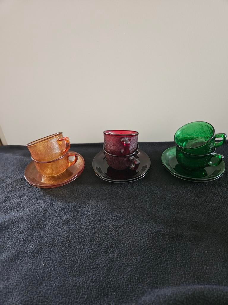 Retro Arcoroc kop en schotel jaren 70 - geel, groen, rood, Antiek en Kunst, Antiek | Glas en Kristal, Ophalen of Verzenden