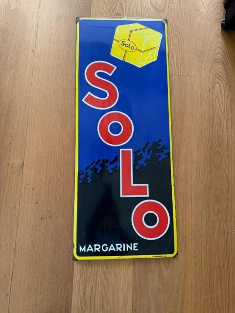 Origineel (1940) emaille reclamebord Solo (margarine), Verzamelen, Merken en Reclamevoorwerpen, Ophalen, Gebruikt, Reclamebord