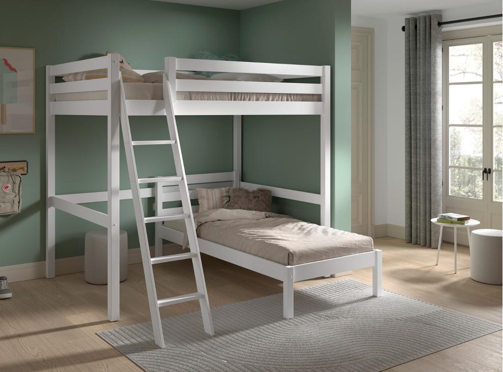 Pino hoekstapelbed - 90x200 - Wit, Niet ingevuld, Niet ingevuld, Niet ingevuld