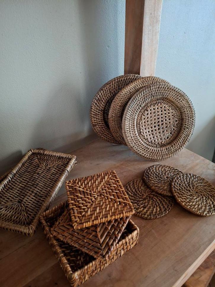 Set rotan onderzetters diverse maten en vormen, Huis en Inrichting, Woonaccessoires | Onderzetters, Gebruikt, Glas of Kopje, Ophalen of Verzenden