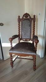 Antieke stoel met gedraaide poten en armleuningen, Antiek en Kunst, Ophalen of Verzenden