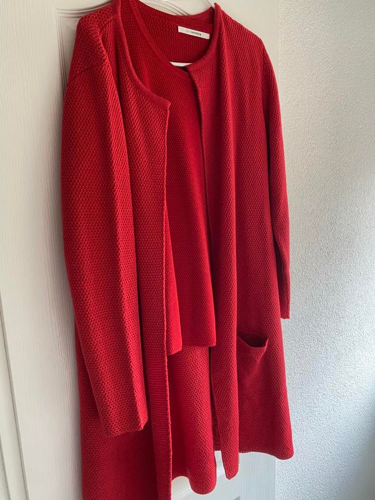 Linnjeberg vest met bijpassende trui - rood, maat L, Kleding | Dames, Ophalen of Verzenden, Zo goed als nieuw, Maat 42/44 (L)