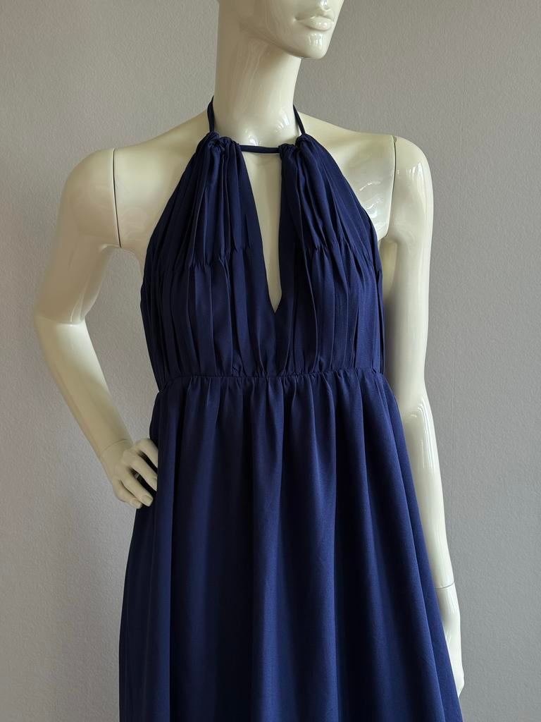 Blauwe Halter Maxi Avondjurk - Maat M-L, Maat 38/40 (M), Blauw, Ophalen of Verzenden, Zo goed als nieuw